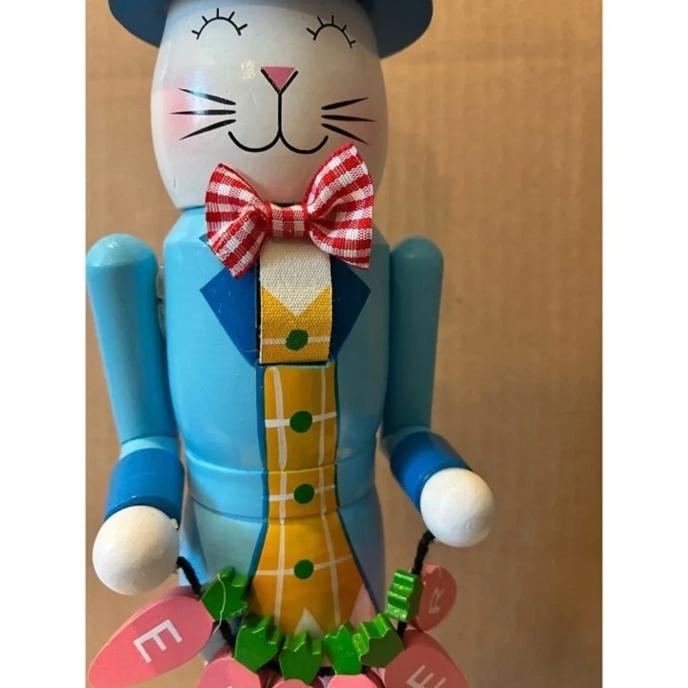 Tophat‎ & Tail Easter Bunny Wooden Nutcracker with Top Hat & Bow tie NWT